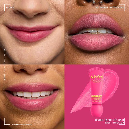 NYX Professional Makeup Smushy Matte Lip Balm - Tinted Lip Moisturizer with Soft Matte Finish in Sweet Smack (Mid-Tone Pink)