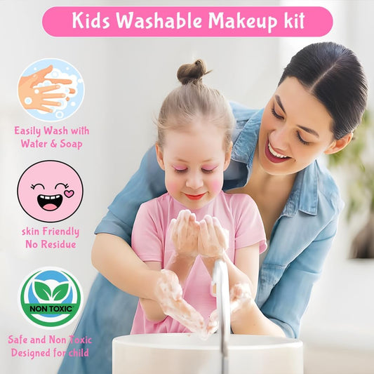 Delightful Children's Washable Makeup Kit with Mirror and Nail Polish - Perfect Pretend Play Beauty Set for Girls Ages 3 to 8
