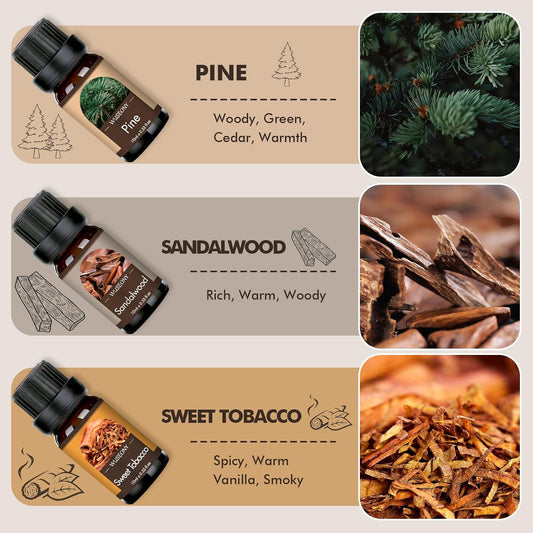WUSEONY Classic Men's Fragrance Oil Collection - Essential Oils for Candle and Soap Making, Featuring Pine, Sweet Tobacco, Bay Rum, Cologne, Copaiba, and Sandalwood Scents