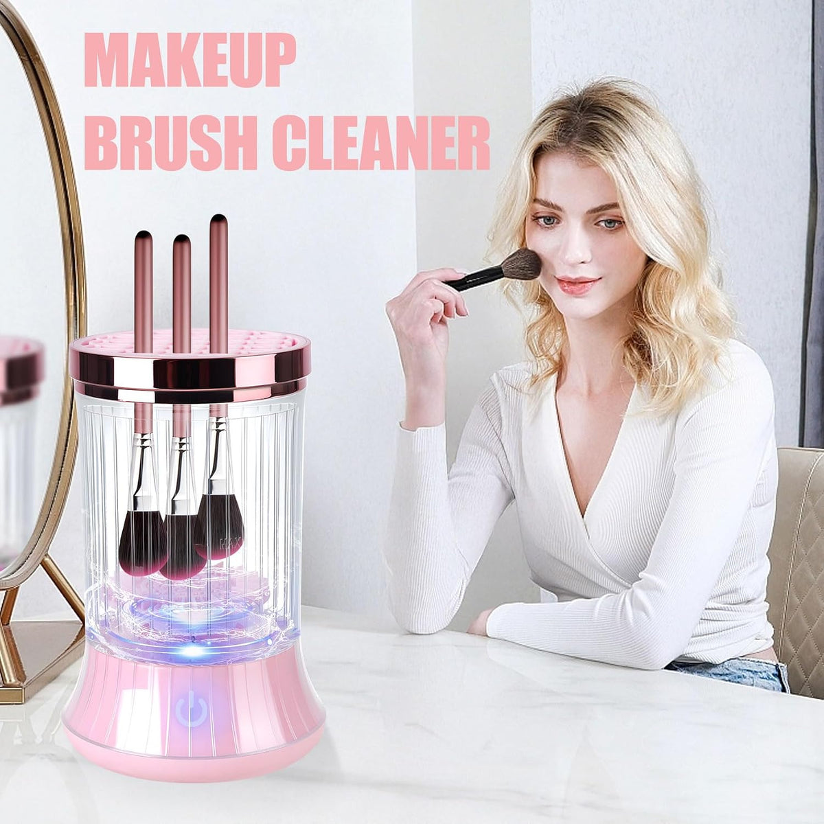 Electric Makeup Brush Cleaner Machine - USB-Powered Automatic Spinner with Dual Cleaning Modes, Portable Deep Cleaning Solution for Cosmetic Brushes, Pink