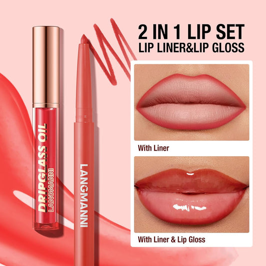 LANGMANNI 6-Piece Matte Lip Liner and Nourishing Lip Oil Gloss Set - Long-Lasting, Hydrating 2-in-1 Makeup Collection, Ideal Gift for Beauty Enthusiasts