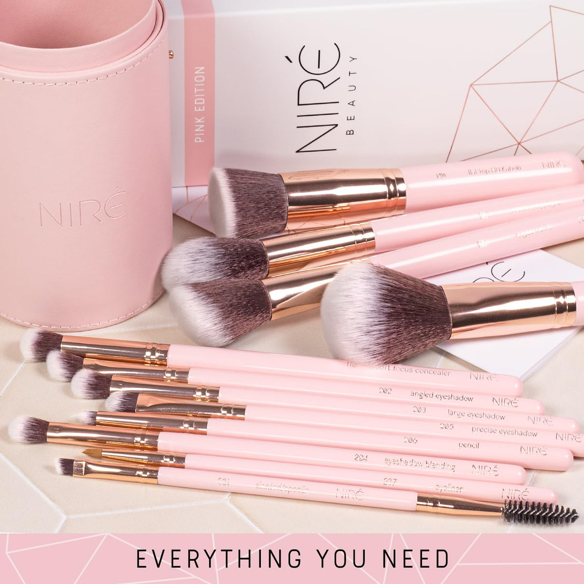 Beauty Cute Makeup Brush Set for Teen Girls, 15 Piece, Pink