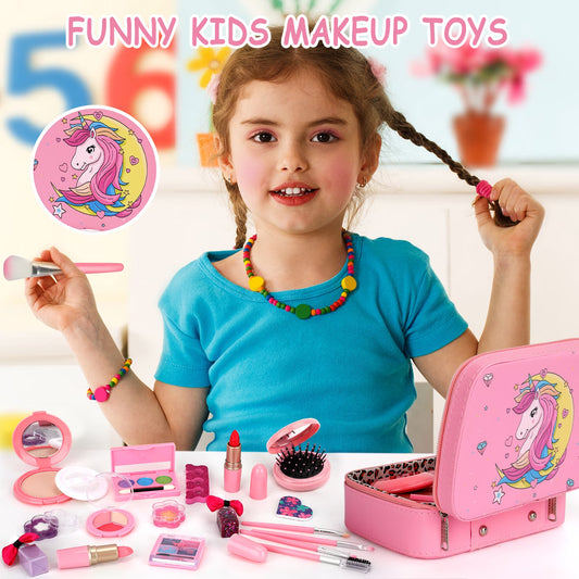 Children's Washable Makeup Kit - Princess Dress-Up Toys for Girls Ages 3-12, Ideal Birthday Gift