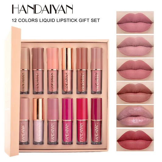 12-Color Lip Gloss Cosmetic Set, Long-Lasting Waterproof Gloss, Non-Sticky Glossy Finish for Glossy Lips, Alcohol-Free, Assorted Lipstick Shades, Ideal for Beginners, Regular Edition Pack