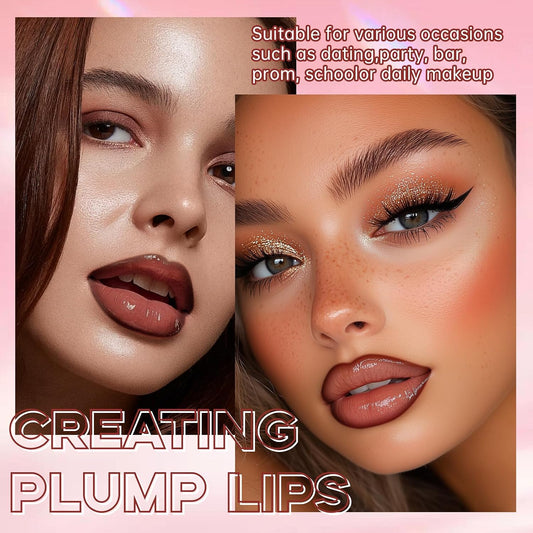HOSAILY Nourishing Lip Gloss and Brown Lip Liner Duo, Hydrating Plumping Lip Glow Oil Set for Women, Moisturizing Lightweight Long-Lasting High Shine Lip Tint, Mini Liquid Lipstick Makeup Collection
