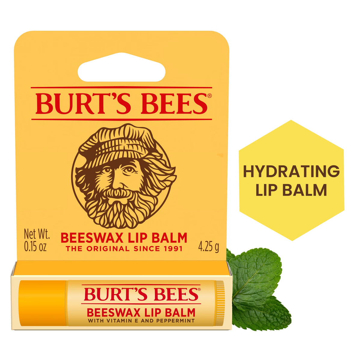 100% Natural Origin Peppermint Beeswax Lip Balm, 0.15 Oz (Single Pack)