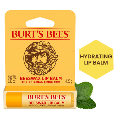 100% Natural Origin Peppermint Beeswax Lip Balm, 0.15 Oz (Single Pack)