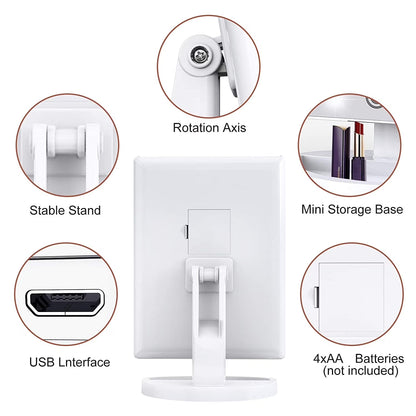 LED Lighted Makeup Mirror with Trifold Design, 1X/2X/3X Magnification and 10X Magnifying Mirror, Touch Control, Portable, White