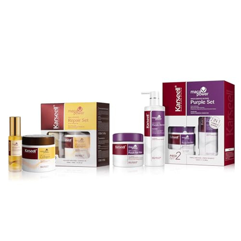 Karseell Collagen Hair Care Set: Deep Repair Purple Hair Mask, Shampoo, and Oil for Neutralizing Brass and Yellow Tones