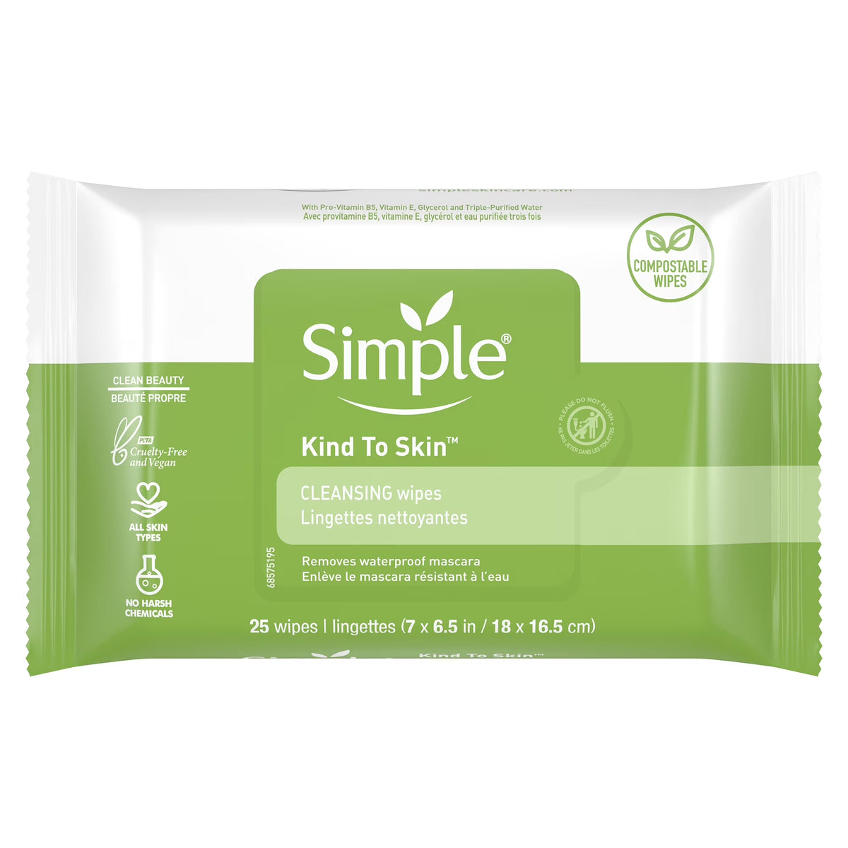 Kind to Skin Facial Cleansing Wipes - Gentle and Effective Makeup Remover, Free from Colorants, Artificial Fragrances, and Harsh Chemicals, 25 Wipes