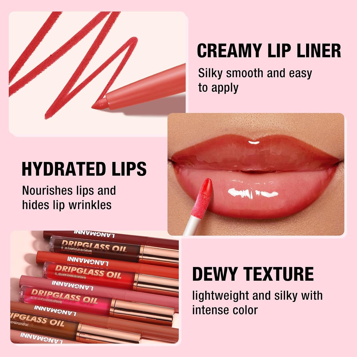 12-Piece Lip Liner and Gloss Collection, Hydrating Lip Oil Duo, Tinted Plumping Formula