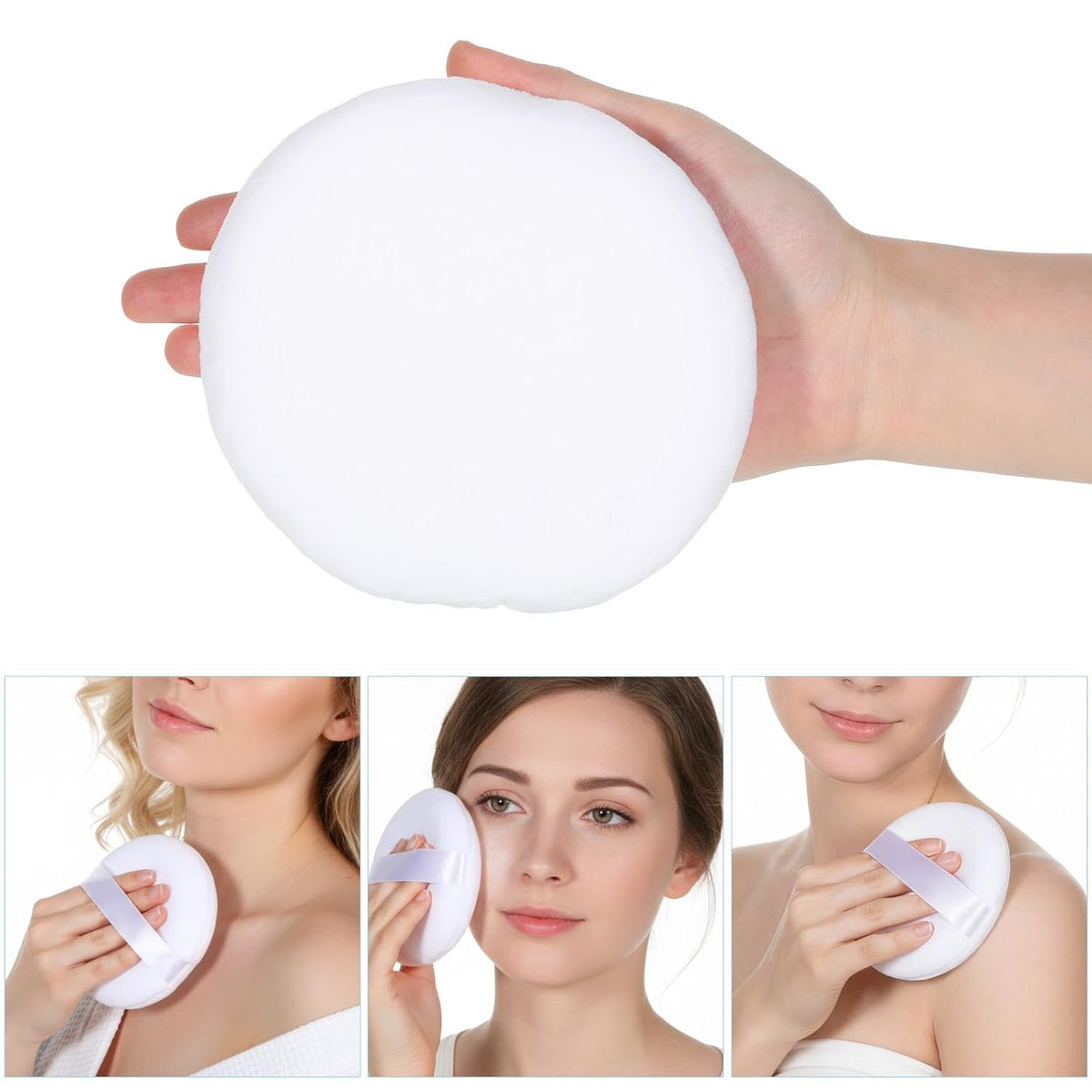 3-Pack Large Velour Makeup Sponges - 5-Inch Washable and Reusable Soft Fluffy Sponges for Face Cleaning and Foundation Blending - White