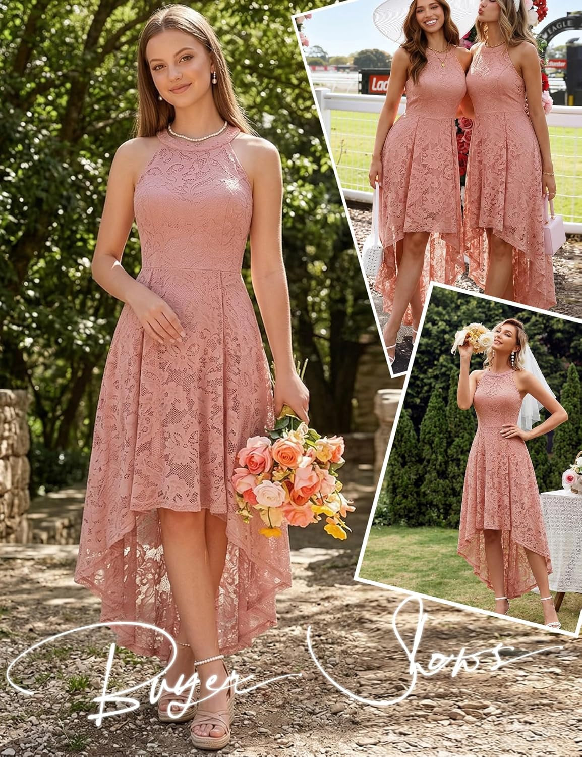 Dressystar Women's Halter Lace High-Low Cocktail Dress for Wedding Guests