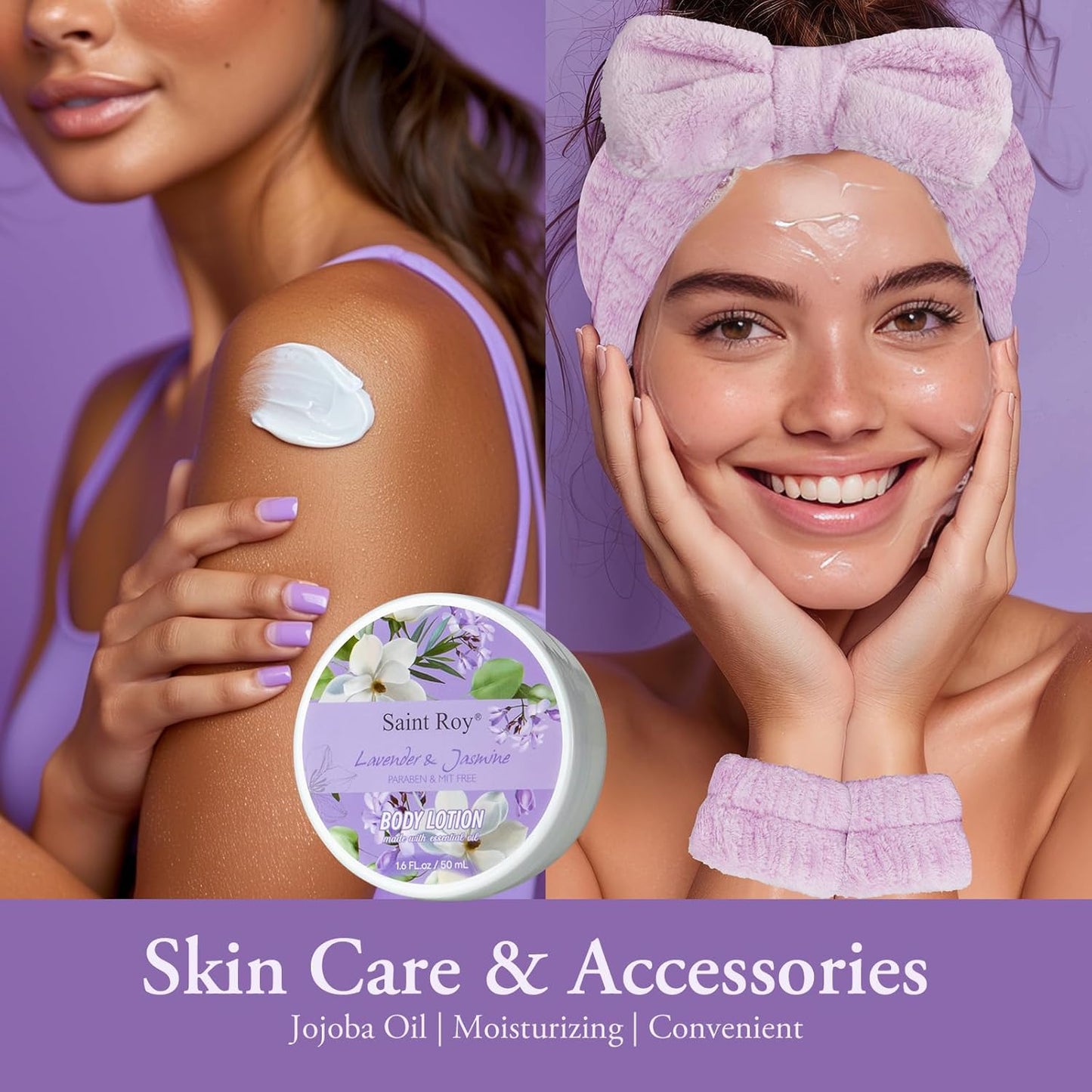 Home Spa Gift Basket for Women, Lavender Jasmine Bath & Body Care Kit