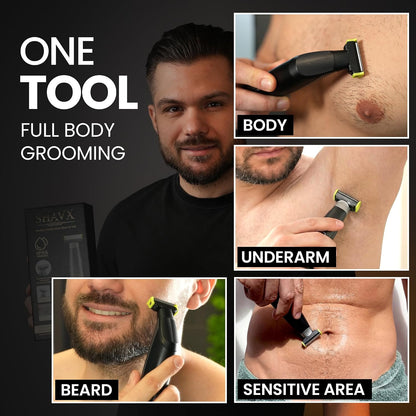 Men's Electric Body Hair Trimmer - Versatile Grooming Tool for Pubic, Beard, Chest, and Sensitive Areas with Skin-Safe Dual Blades, Waterproof Design, Rechargeable USB-C, and Three Combs