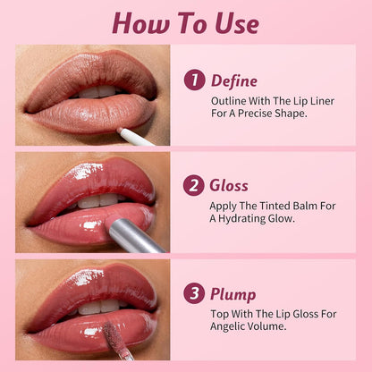 KIMUSE Sweet Fig Lip Combo Set - 3 Pack of Lip Liner, Lipstick, and Gloss