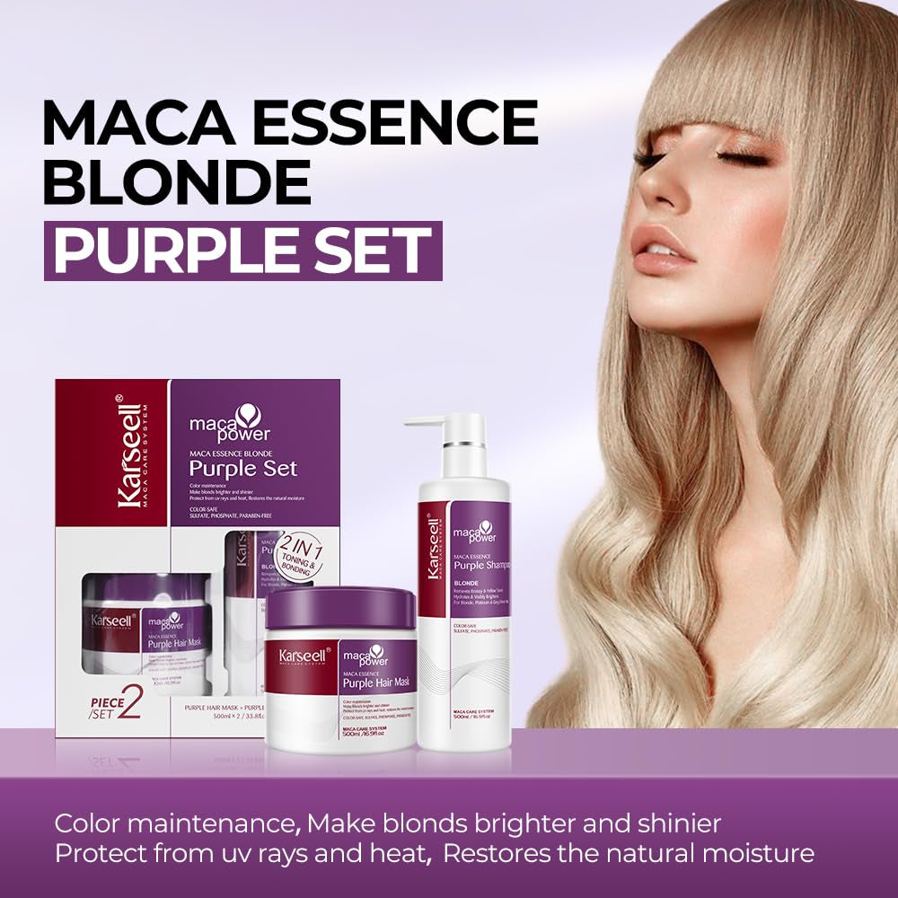 Karseell Collagen Hair Care Set: Deep Repair Purple Hair Mask, Shampoo, and Oil for Neutralizing Brass and Yellow Tones