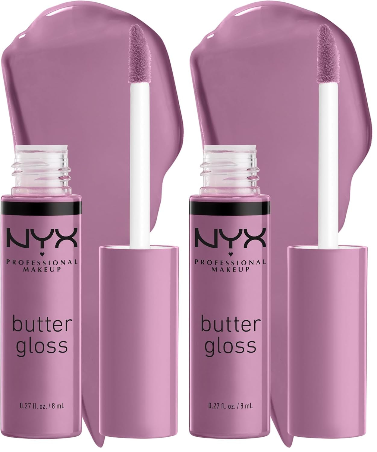 NYX Professional Makeup Butter Gloss - Non-Sticky Lip Gloss in Marshmallow (Muted Lilac) - Set of 2