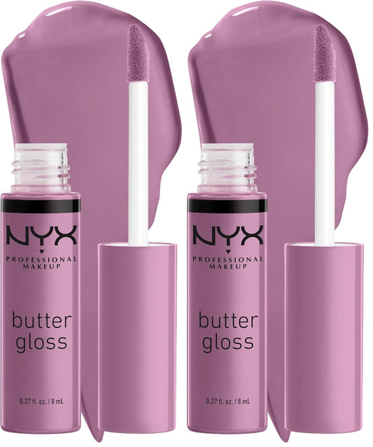 NYX Professional Makeup Butter Gloss - Non-Sticky Lip Gloss in Marshmallow (Muted Lilac) - Set of 2