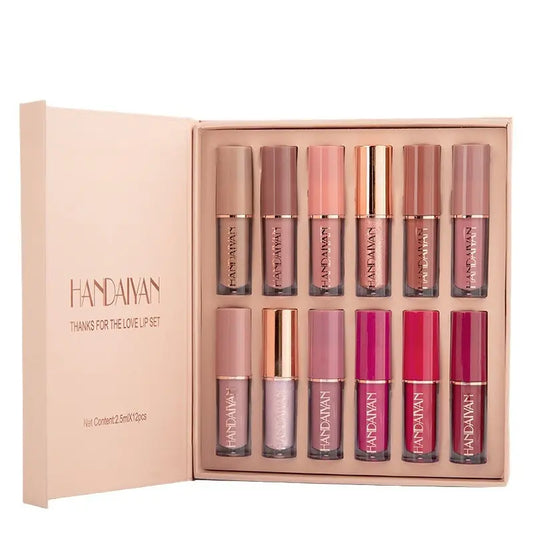 12-Color Lip Gloss Cosmetic Set, Long-Lasting Waterproof Gloss, Non-Sticky Glossy Finish for Glossy Lips, Alcohol-Free, Assorted Lipstick Shades, Ideal for Beginners, Regular Edition Pack