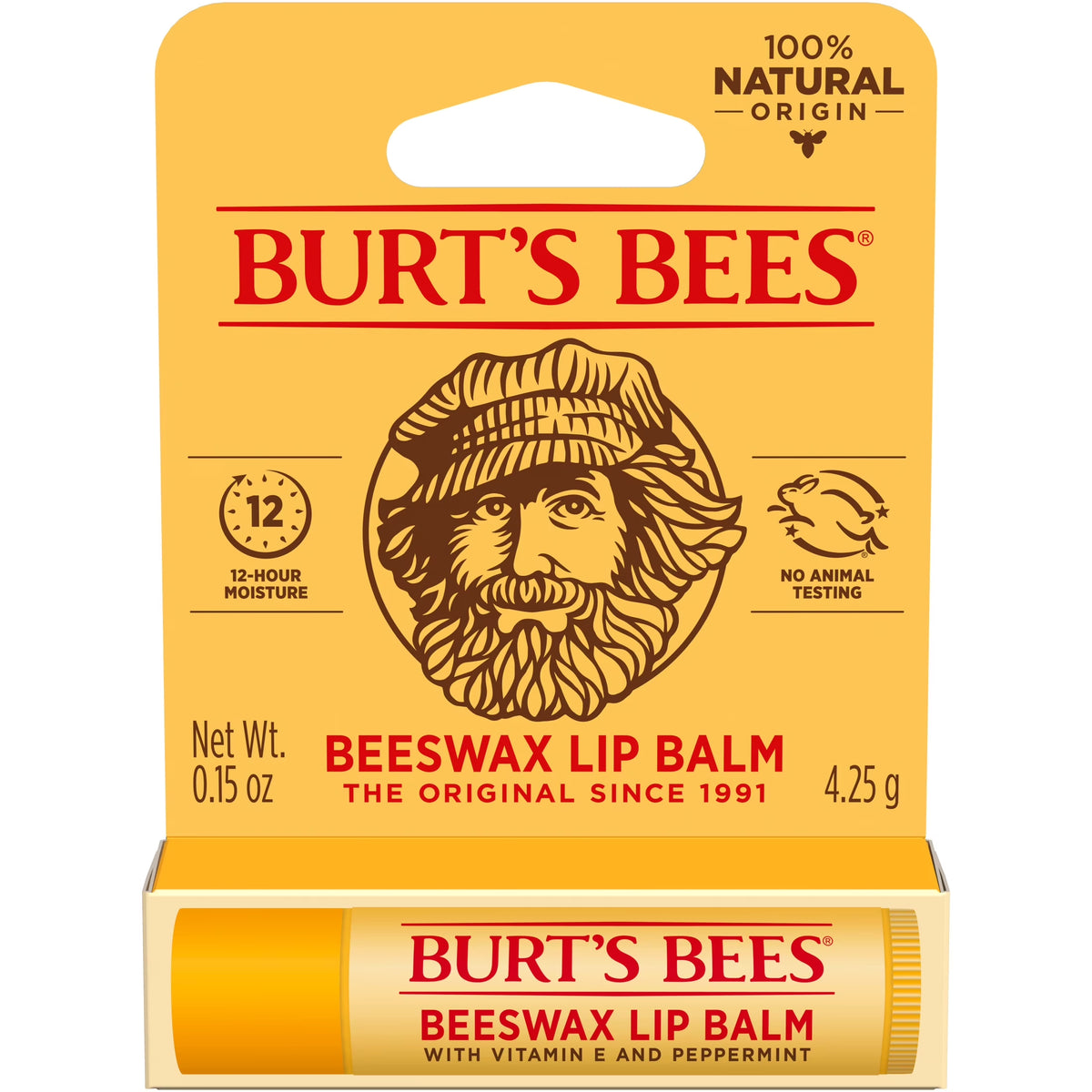 100% Natural Origin Peppermint Beeswax Lip Balm, 0.15 Oz (Single Pack)