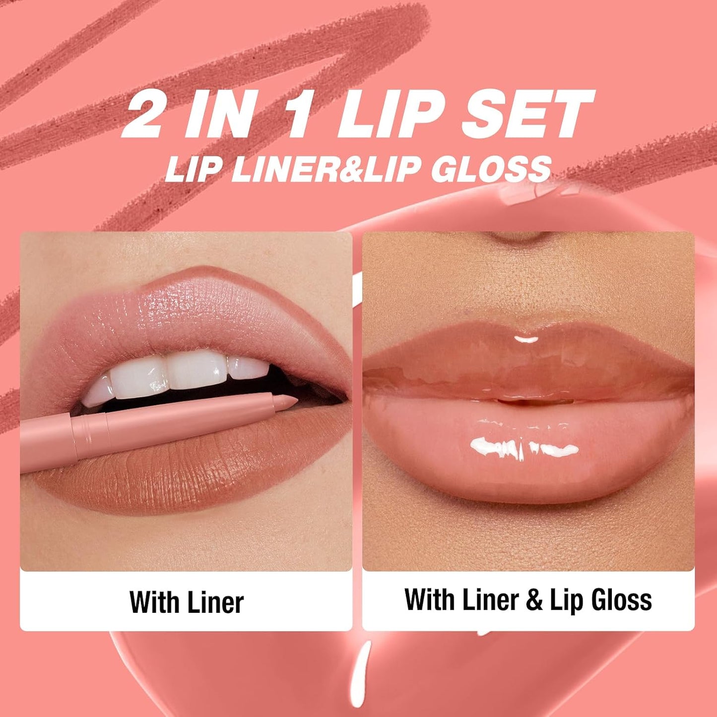 12-Piece Lip Liner and Gloss Collection, Hydrating Lip Oil Duo, Tinted Plumping Formula