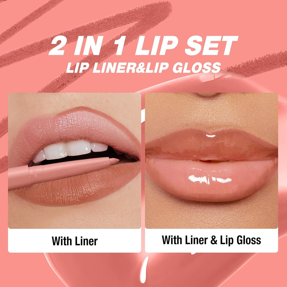 12-Piece Lip Liner and Gloss Collection, Hydrating Lip Oil Duo, Tinted Plumping Formula