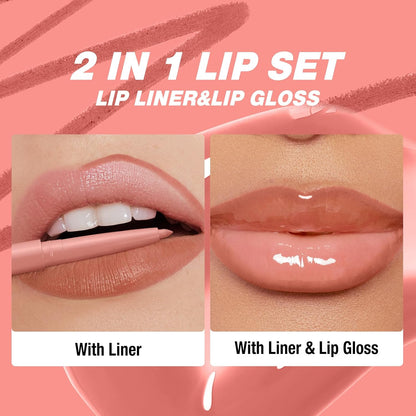 12-Piece Lip Liner and Gloss Collection, Hydrating Lip Oil Duo, Tinted Plumping Formula