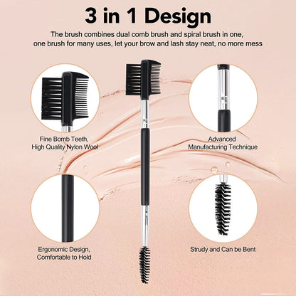 Triple-Head Eyebrow and Eyelash Shaping Tool with Dual-Head Comb and Brush