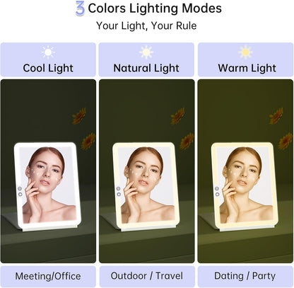 Funtoch 2500mAh Rechargeable Large Travel Makeup Mirror with Integrated Lighting