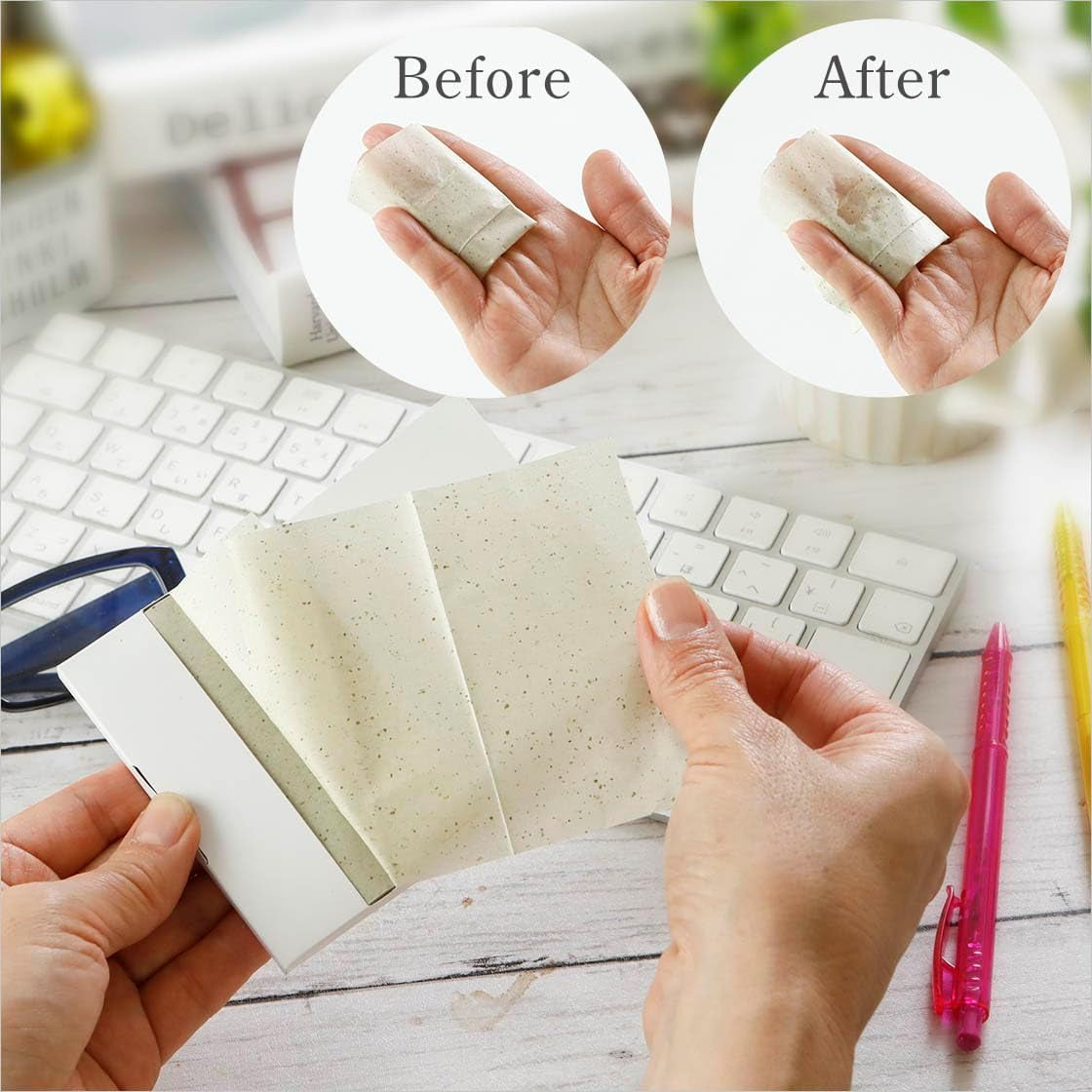 Oil Blotting Paper - 100 Sheets (Pack of 2) - Natural Green Tea Facial Tissues with Premium Japanese Washi Paper, Portable Design, Made in Japan, Essential for Skin Care and Makeup