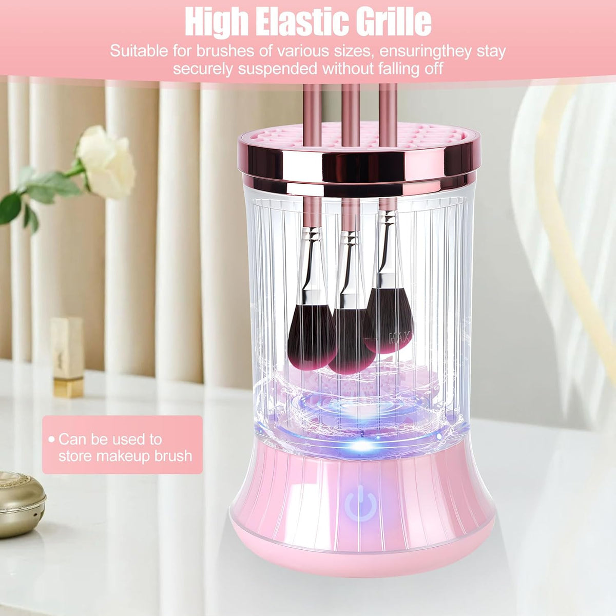 Electric Makeup Brush Cleaner Machine - USB-Powered Automatic Spinner with Dual Cleaning Modes, Portable Deep Cleaning Solution for Cosmetic Brushes, Pink