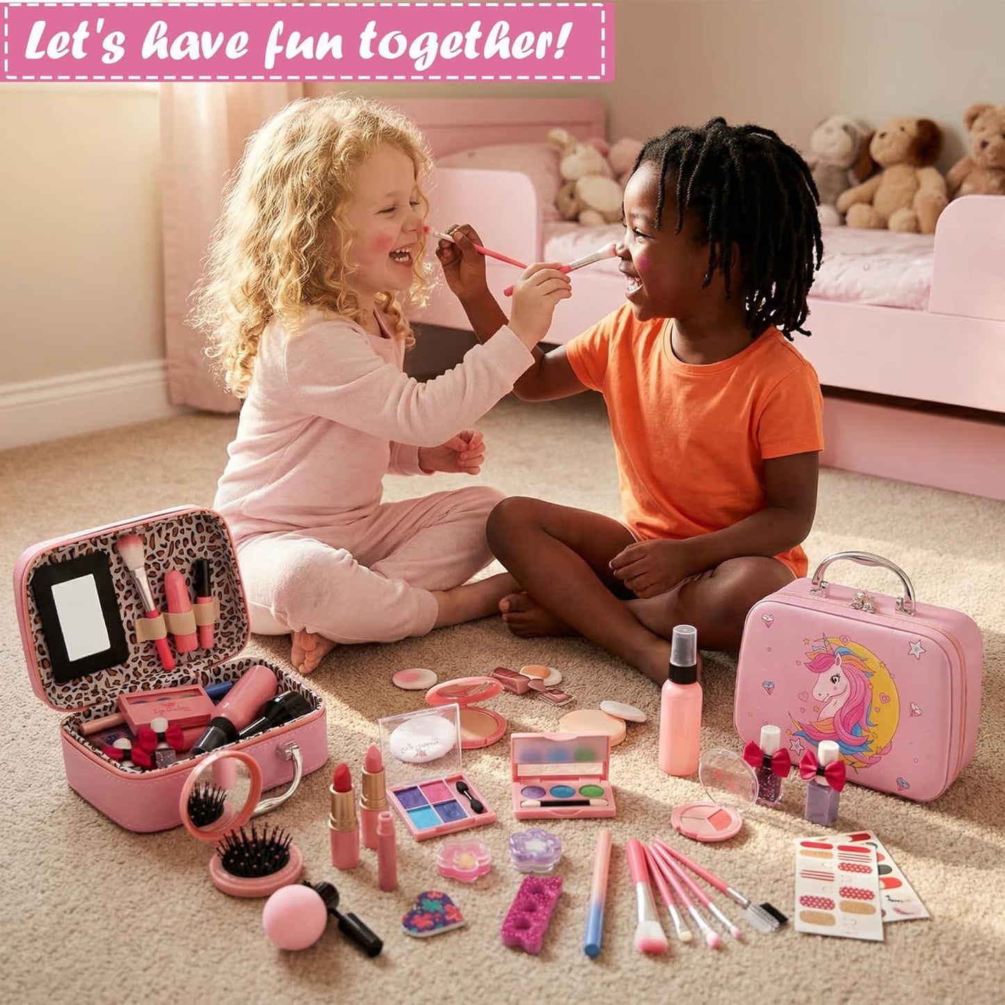 Children's Washable Makeup Kit - Princess Dress-Up Toys for Girls Ages 3-12, Ideal Birthday Gift