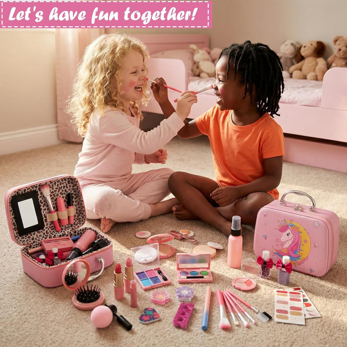 Children's Washable Makeup Kit - Princess Dress-Up Toys for Girls Ages 3-12, Ideal Birthday Gift