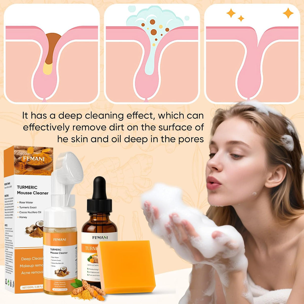 Turmeric Facial Care Set: Cleanser, Soap Bar, and Oil