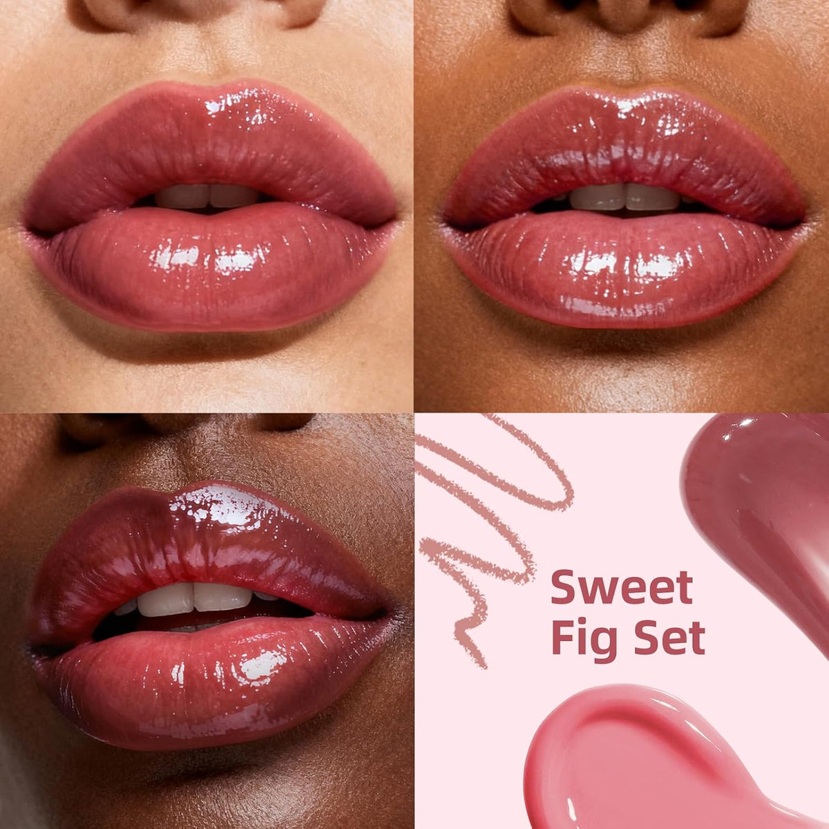 KIMUSE Sweet Fig Lip Combo Set - 3 Pack of Lip Liner, Lipstick, and Gloss
