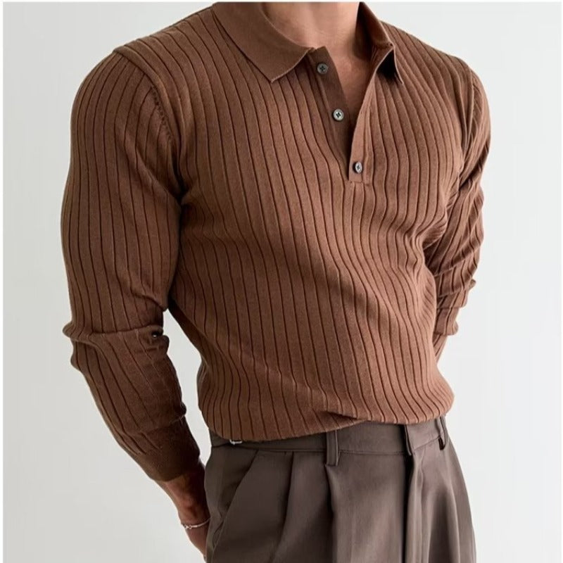 Men's Long Sleeve Button Collar Knit Shirt