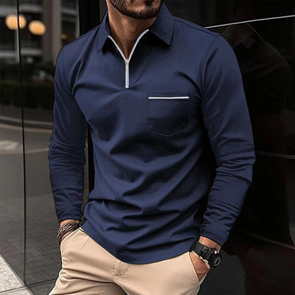 Men's Long Sleeve Zip Collar Shirt