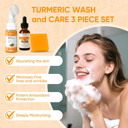 Turmeric Facial Care Set: Cleanser, Soap Bar, and Oil