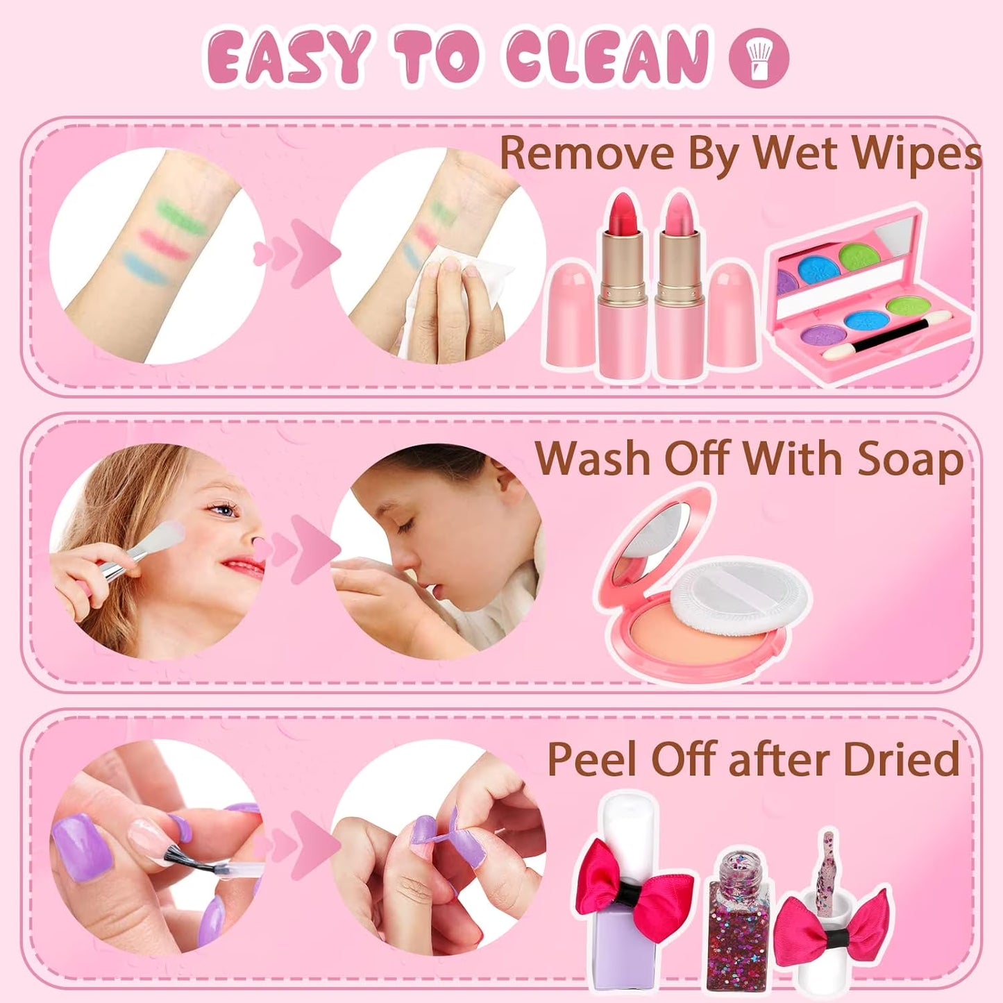 Children's Washable Makeup Kit - Princess Dress-Up Toys for Girls Ages 3-12, Ideal Birthday Gift