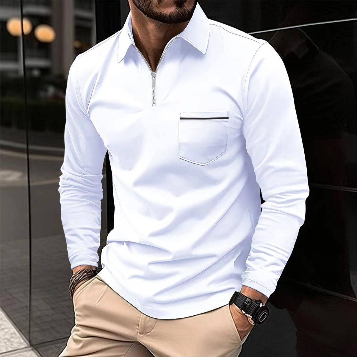 Men's Long Sleeve Zip Collar Shirt