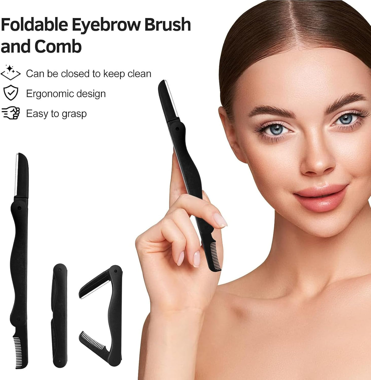 MUIIGOOD Professional Eyelash Curlers Kit for Women with Curler, Eyelash Comb, Eyeshadow Brush, Extension Tweezers, Foldable Eyebrow Razor, and 10 Silicone Refill Pads for Natural Lashes