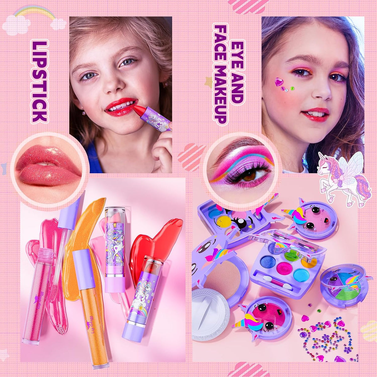 Beayuck Kids Makeup Kit for Girls - Real Washable Cosmetic Set with Storage Case, Ideal Play Makeup Set for Ages 3 to 12, Perfect Gift for Christmas and Birthdays, Purple