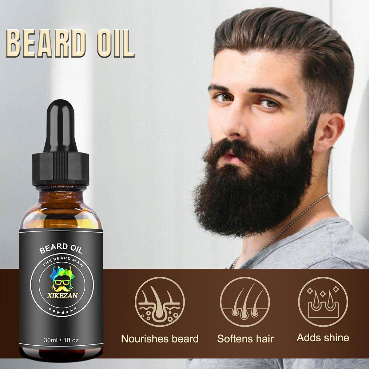 XIKEZAN Men's Beard Grooming and Care Set with Beard Serum, Wash, Oil, Balm, Comb, Brush, Scissors, Bag, and Ebook - Ideal Birthday and Holiday Gifts for Him, Dad, Husband, and Brother