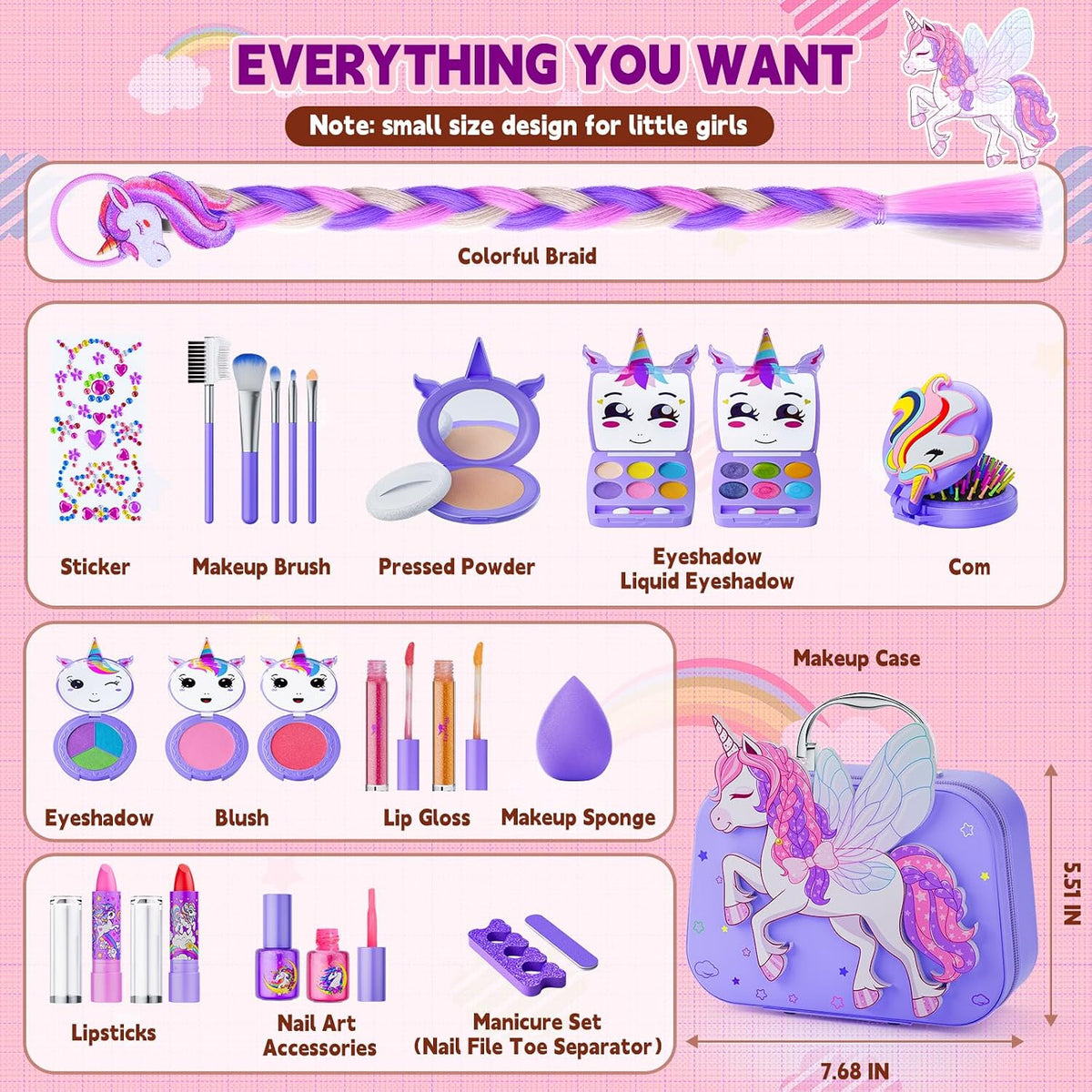 Beayuck Kids Makeup Kit for Girls - Real Washable Cosmetic Set with Storage Case, Ideal Play Makeup Set for Ages 3 to 12, Perfect Gift for Christmas and Birthdays, Purple
