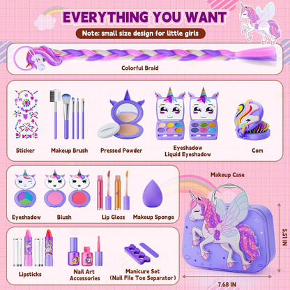 Beayuck Kids Makeup Kit for Girls - Real Washable Cosmetic Set with Storage Case, Ideal Play Makeup Set for Ages 3 to 12, Perfect Gift for Christmas and Birthdays, Purple
