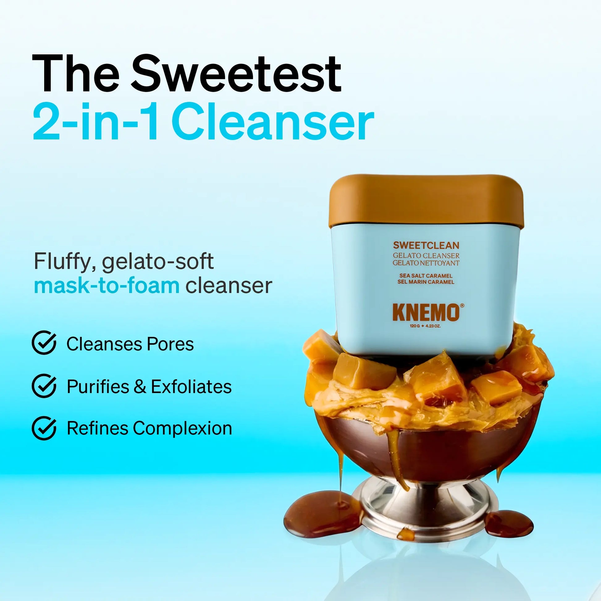 SweetClean Gelato 2-In-1 Cleans & Mask Face Wash - Coconut Bliss for All Skin Types, Hydrating Glycerin Cleanser with Fluffy Foam, 120G (Mint Chocolate, Sea Salt Caramel, Cherry, Vanilla)
