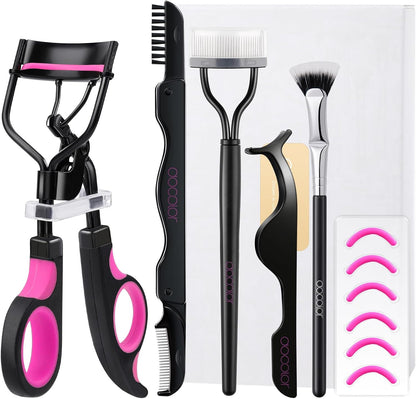Docolor 5-in-1 Eyelash Curler Kit with Eyelash Comb, Fan Mascara Brush, Tweezers, Eyebrow Brush, and 6 Replacement Pads