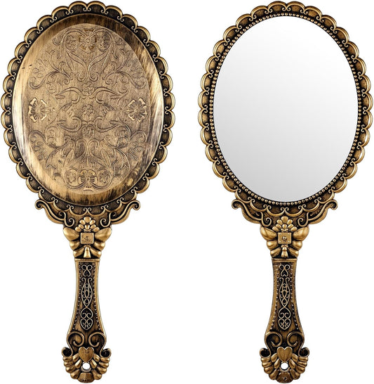 Elegant Vintage Handheld Makeup Mirrors with Handle - Portable Plastic Travel Mirrors for Women, Ideal for Face Makeup and Party Accessories