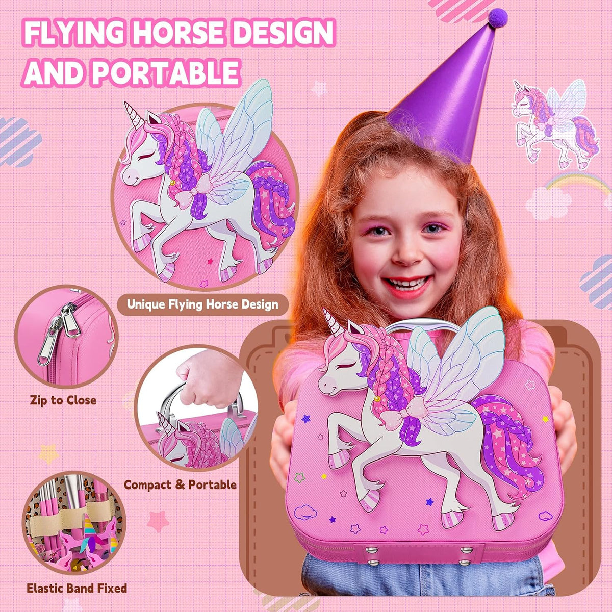Beayuck Children's Makeup Kit - Washable Cosmetic Set with Storage Case for Girls Aged 3-12, Ideal for Birthdays and Christmas, Pink